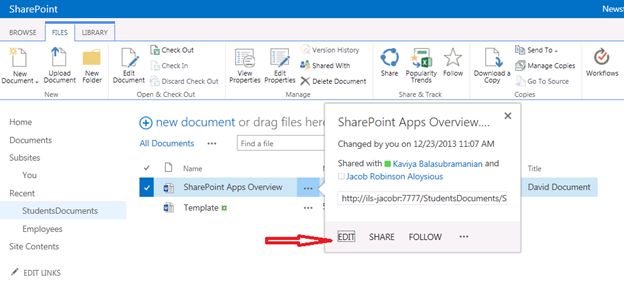 Check the item in your document library 